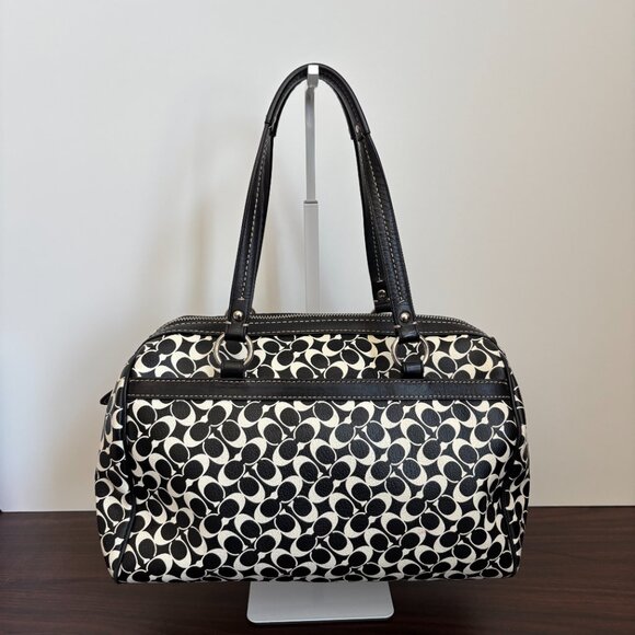 COACH F15132 Black White Heritage Signature Satchel Bag and Pouch Wristlet - Picture 3 of 14